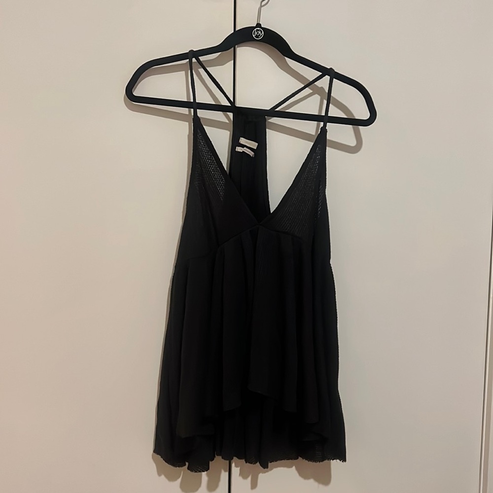 Black waffle print top